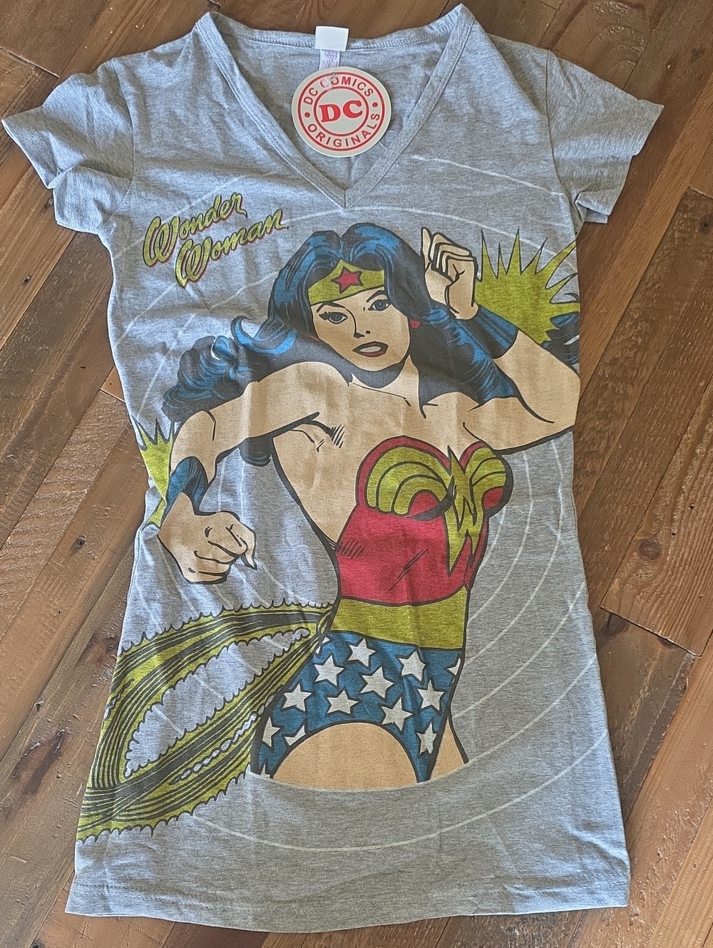 DC Comics Wonder Woman Grey Tee with Red, Blue and Yellow Graphic